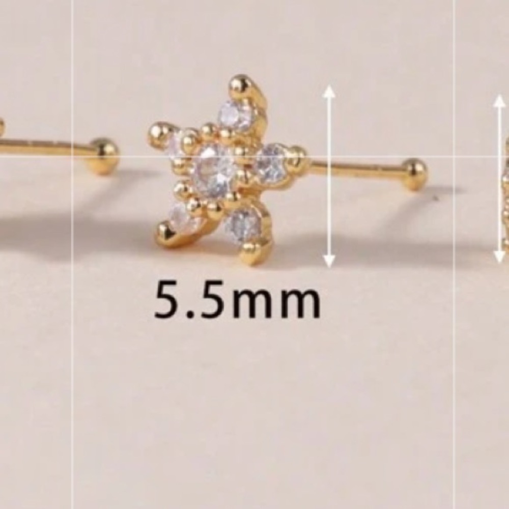 Nose Ring- Star Shape Stud 20G 14k Gold plated  L Bone Screw Shaped Nose Ring - Picture 7 of 7